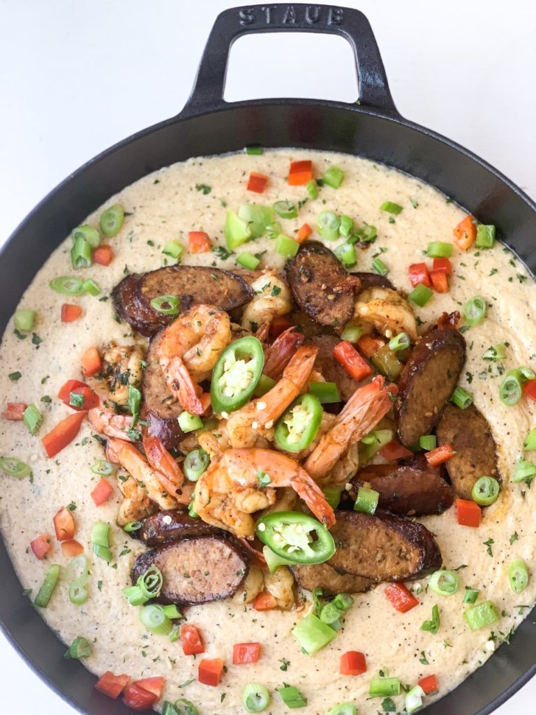 Creole Shrimp and Cheese Grits with Andouille Sausage Creole Contessa