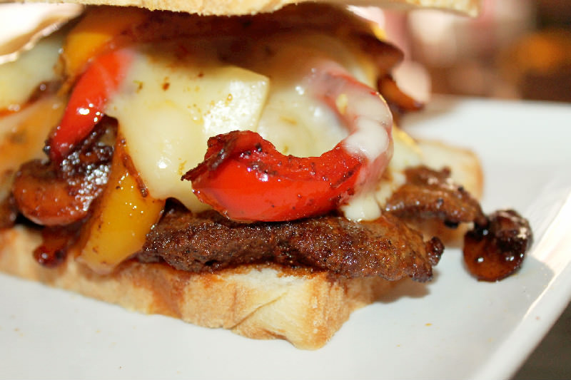 Steak Fajita Sandwich with Caramelized Onions, Mushrooms, and Peppers