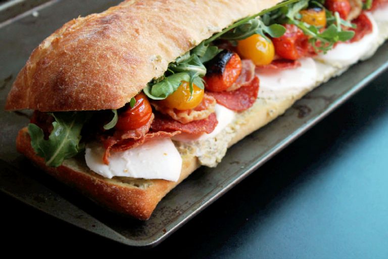 Roasted Tomato Mozzarella Sandwich with Pancetta Creole Contessa