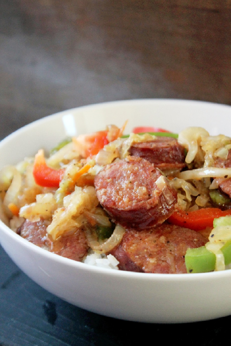 Smothered Cabbage with Smoked Sausage and Peppers Creole Contessa