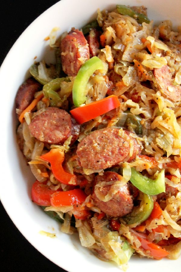 smothered cabbage with smoked sausage and peppers (6) Creole Contessa