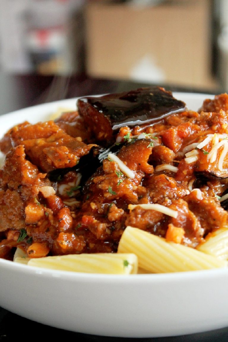 Pasta with Eggplant, Sausage, and Pancetta Creole Contessa
