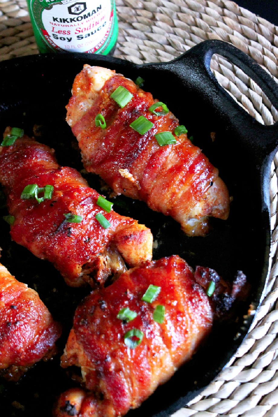 bacon wrapped teriyaki chicken with kikkoman