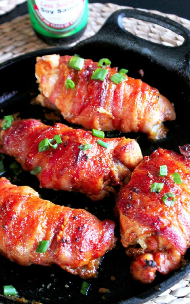 Bacon Wrapped Teriyaki Chicken with Kikkoman Creole Contessa